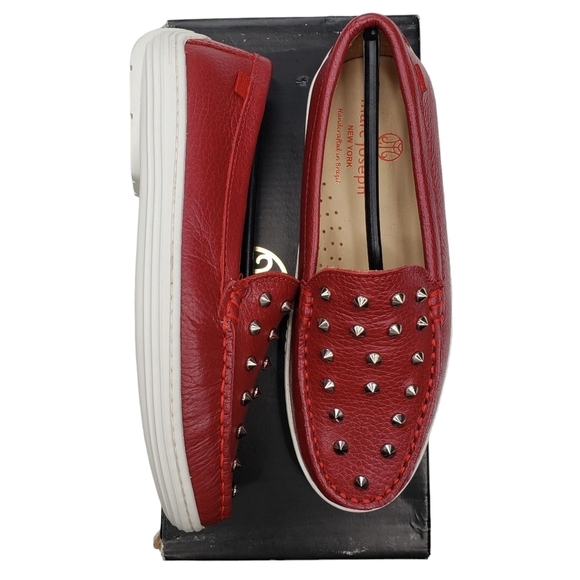 Marc Joseph | NIB Louisville Red Grainy Leather Studded Loafers Girl's 1.5 - Picture 2 of 14